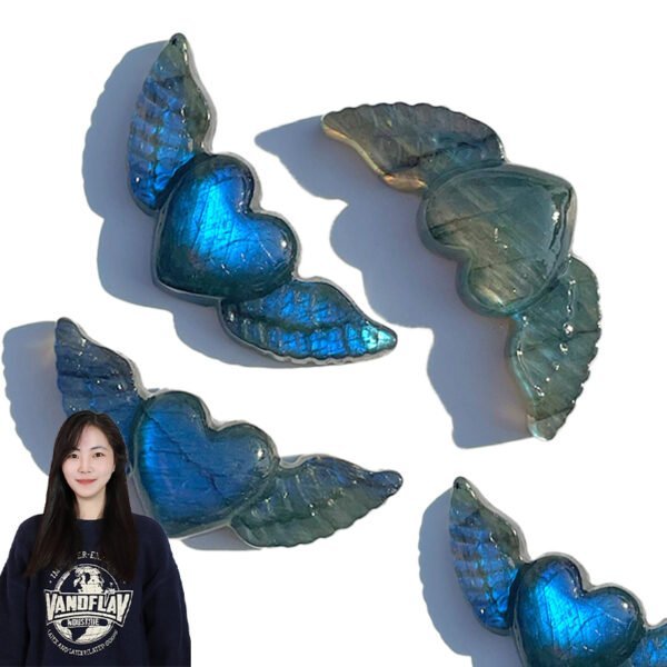 labradorite heart with wings